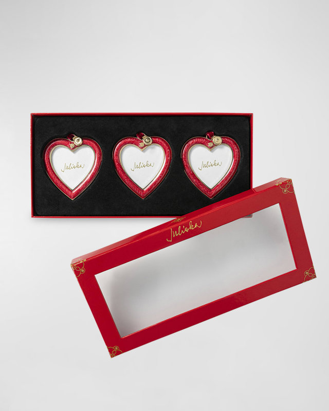 Berry And Thread Ruby Enamel Heart Frame Ornaments, Set Of 3